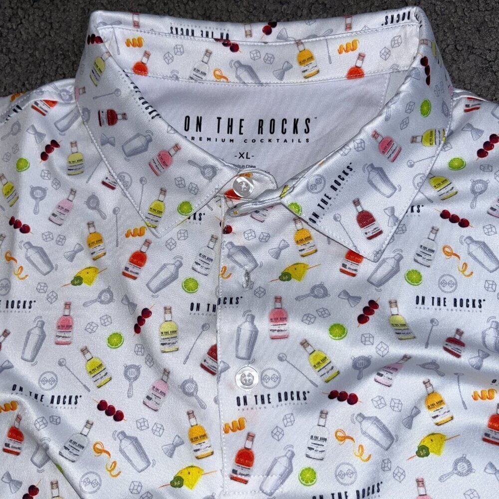 ON THE ROCKS Brand Pre-Mixed Alcohol Drinks Cocktails Polo Shirt -NWOT - Size XL - Picture 8 of 9